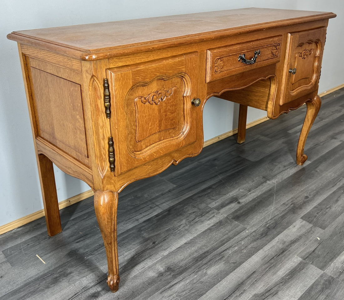 Cabinet Vintage French Louis Style Carved Desk Oak with Storage LOT 3984