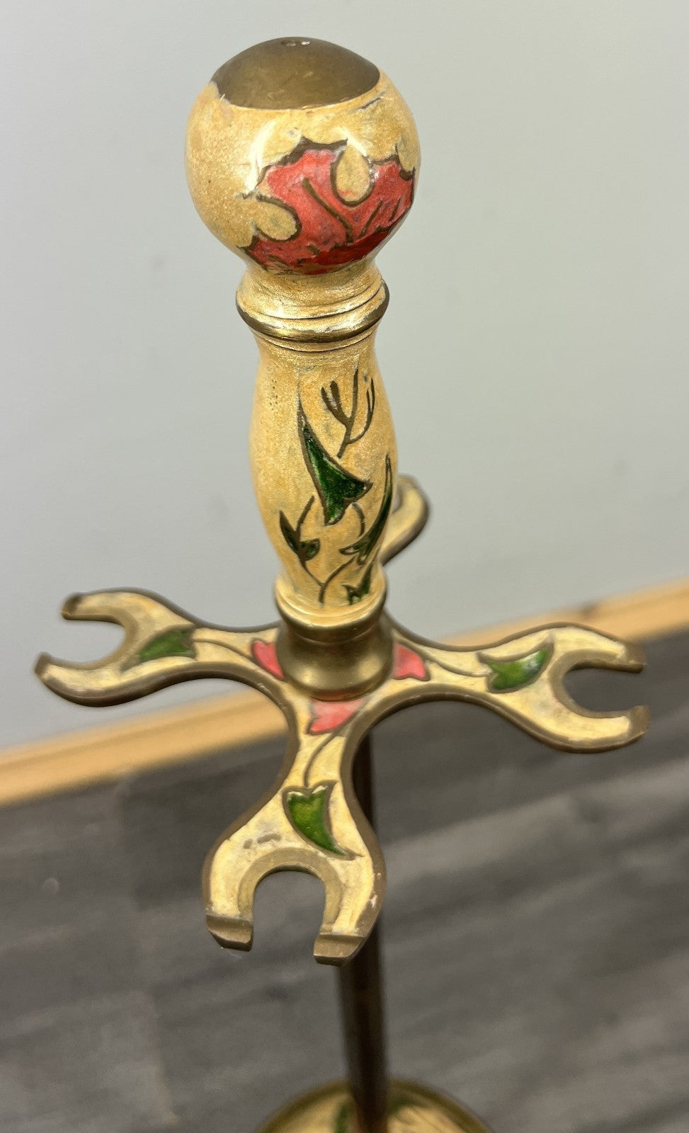 Fireplace Set Vintage French Hand Painted 5-Piece Brass Tool Stand LOT 441617