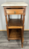 Bedside Table Antique French Oak with Marble Top Carved Cabinet LOT 433612