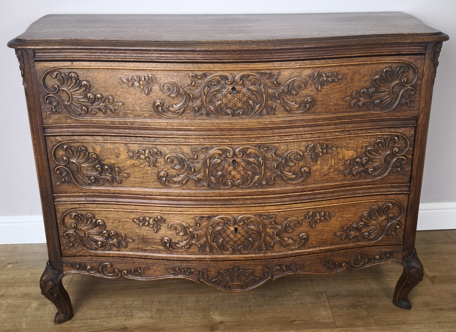 Chest of Drawers Vintage French Louis XVI Oak Carved 3 Drawer Cabinet LOT 60101