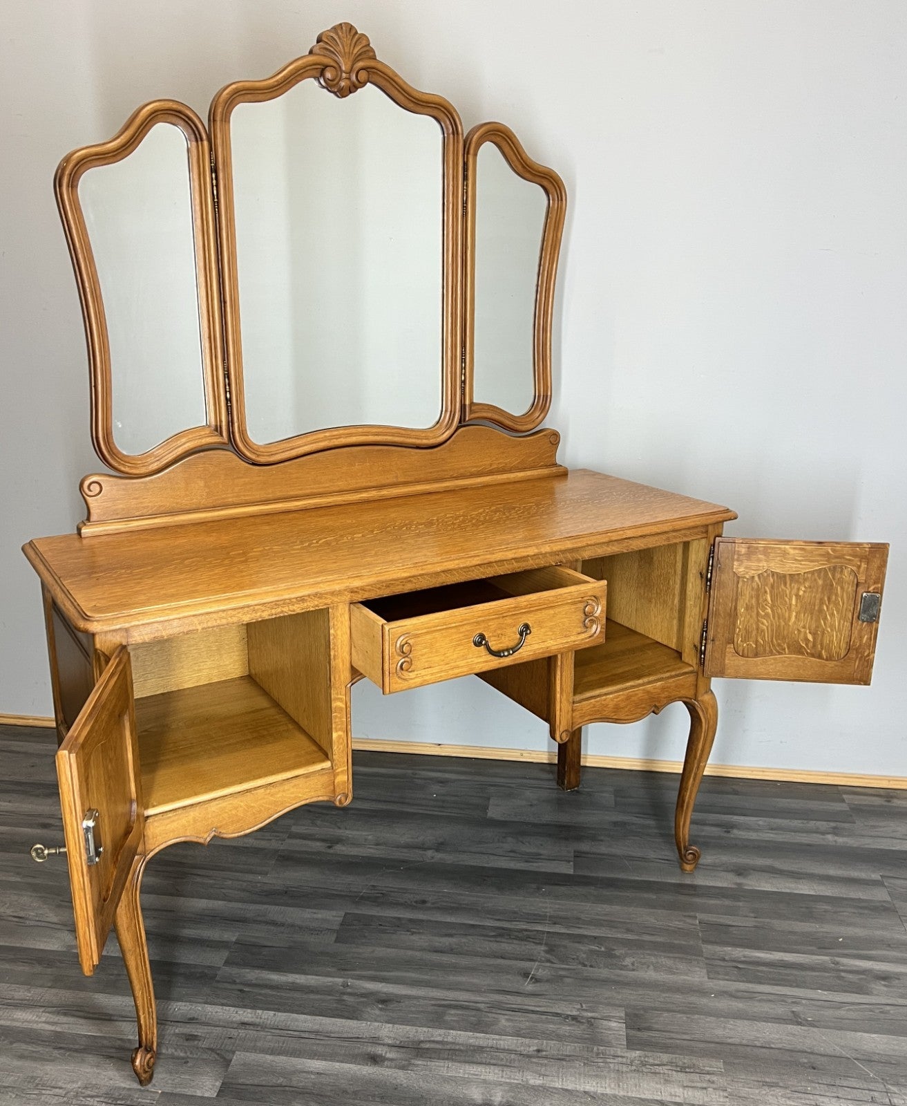 Vintage Dressing Table with Mirror French Oak Louis Vanity Table Makeup LOT 452011