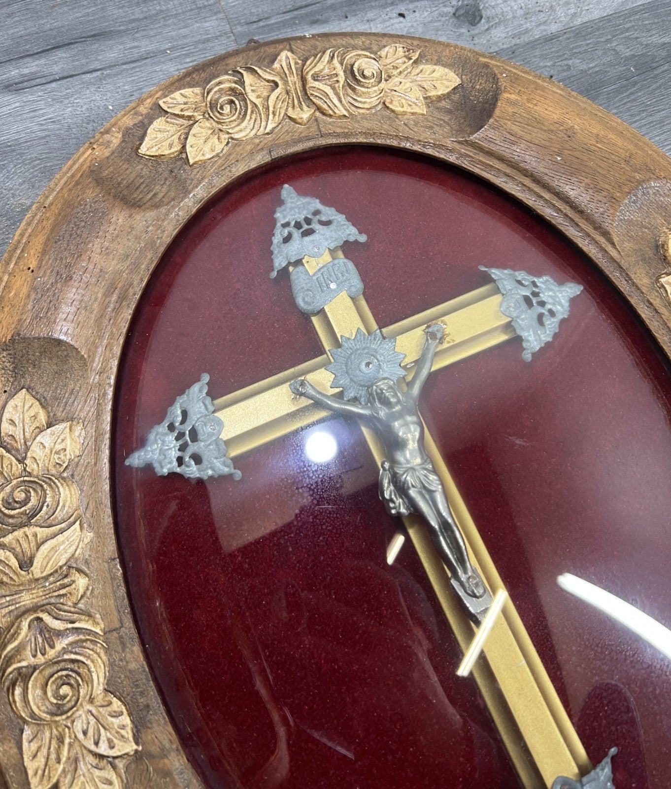 Crucifix Vintage French Style Oak Carved Wall Cross Religious LOT 47706