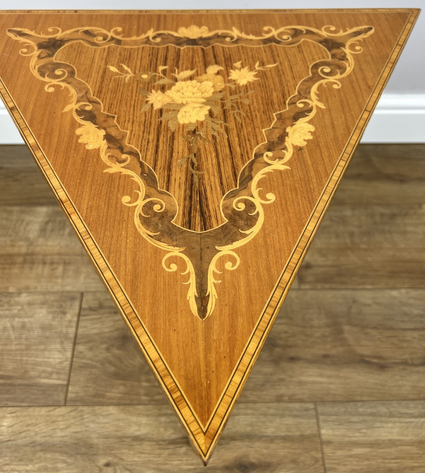 Vintage French Nested Triangle Inlaid Set 3 Pieces Carved Tables LOT 49066
