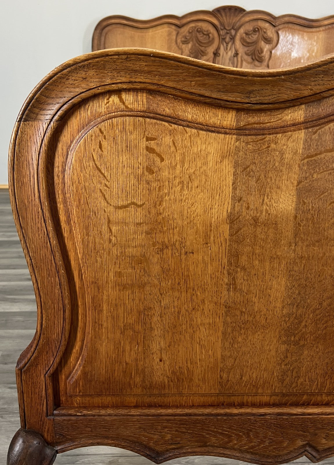 Bed Vintage French Louis XVI King Size Bed Frame Oak Carved Headboard LOT 46234