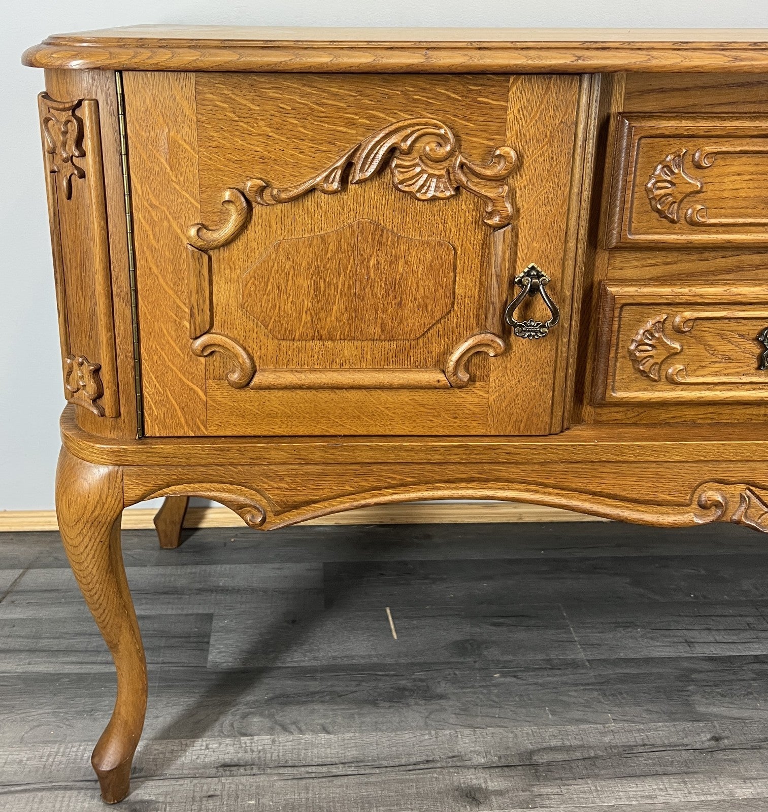 Cabinet Vintage French Louis XVI Style Carved Desk 2 Drawers Sideboard LOT 45094