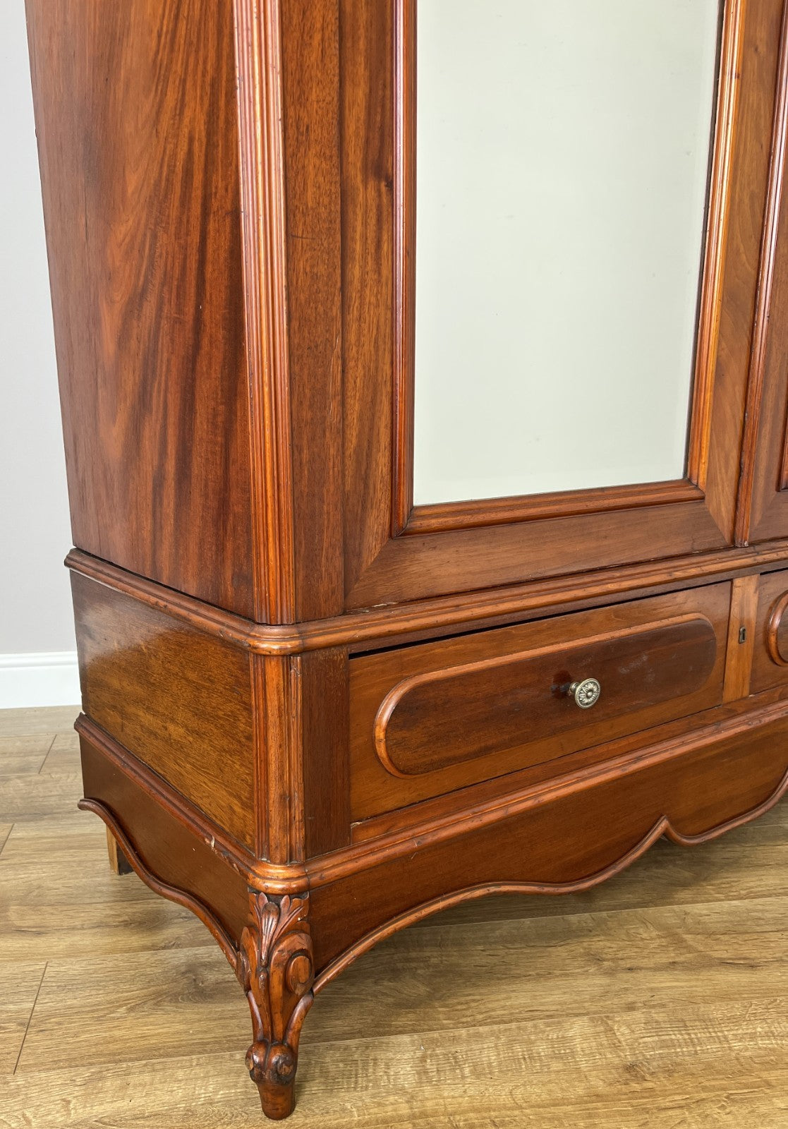 Wardrobe Antique French Two Door Mahogany Mirrored Carved Armoire LOT 61528
