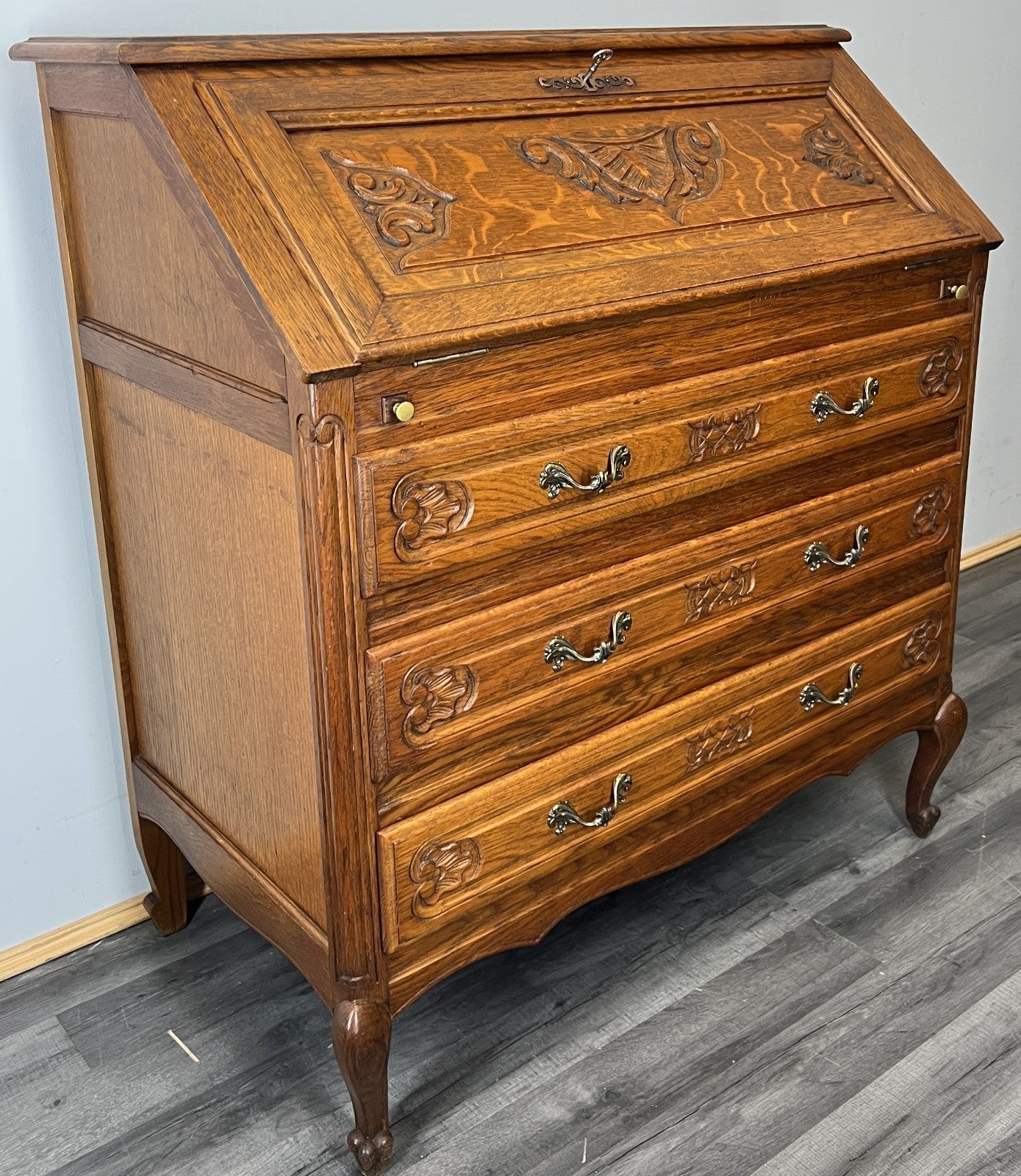Secretaire Writing Desk Oak Rare Vintage French Louis Bureaux Cabinet LOT 45081