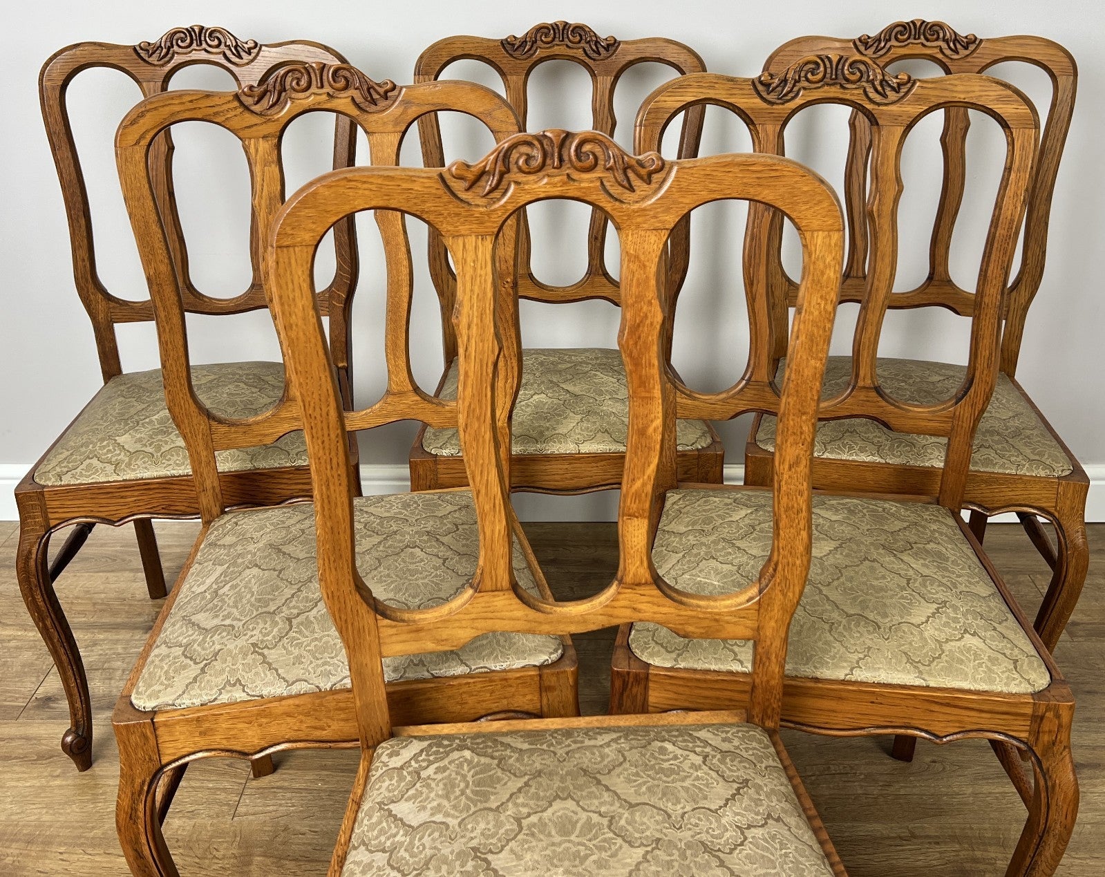 Dining Chairs Vintage French Louis Style Oak Set Upholstered Seats LOT 48852