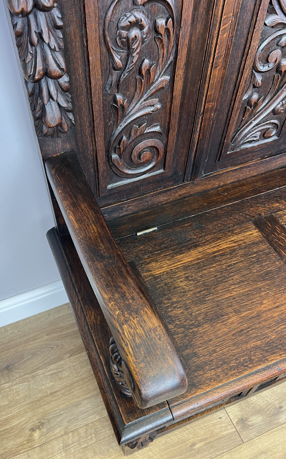 Monks Bench Antique French Style Oak Storage Hall Seat Coffee Bench LOT 629814