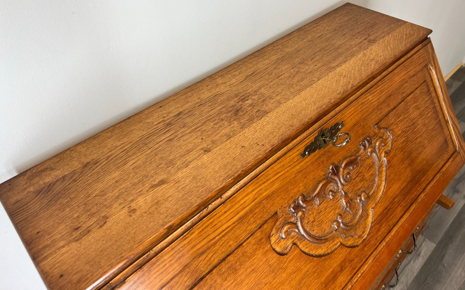 Secretaire Writing Desk Vintage French Oak Bureau Carved Cabinet LOT 375511