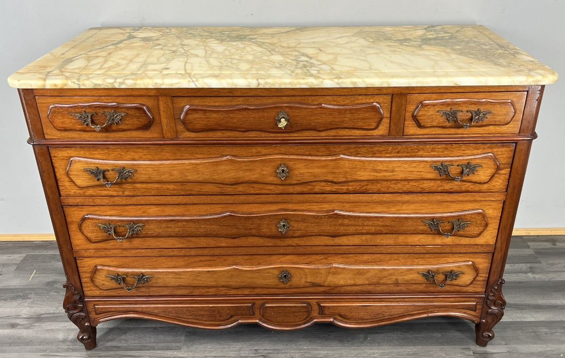 Chest of Drawers Antique French Mahogany Marble Top Carved Cabinet LOT 48090