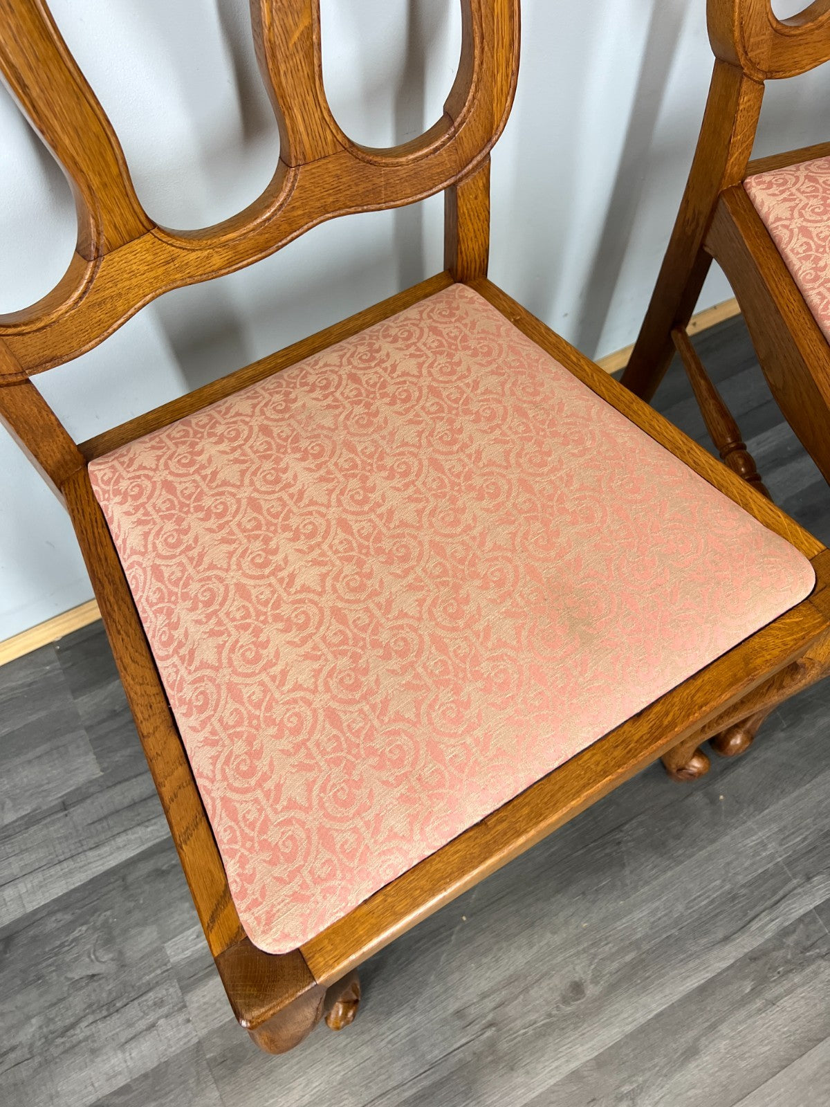 Chairs Vintage French Louis XVI Style Oak Upholstered Set of 5 Carved LOT 44028