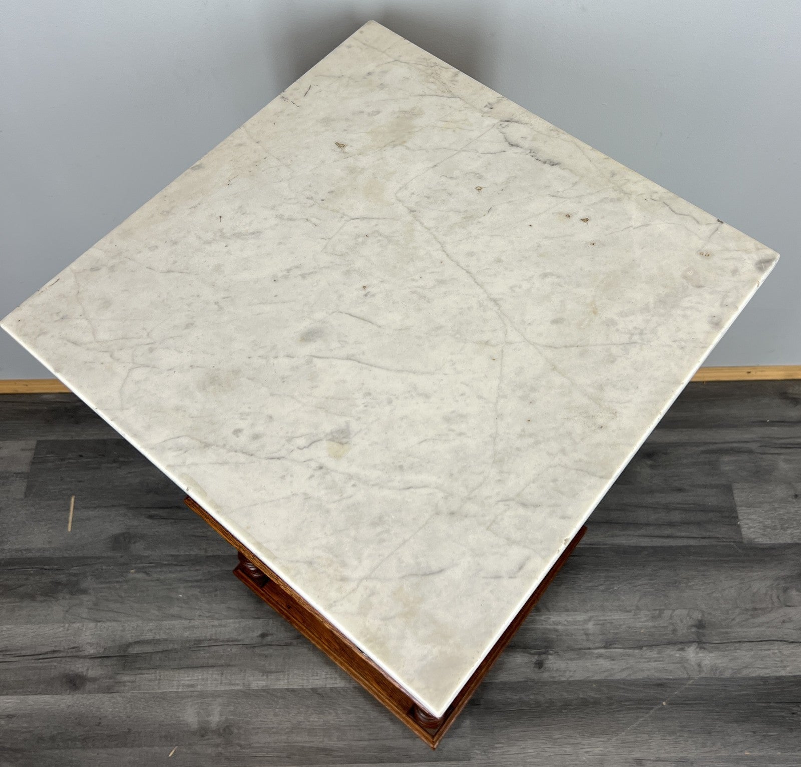 Bedside Table Antique French Oak with Marble Top Carved Cabinet LOT 43357