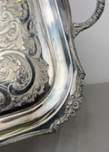 Serving Tray Vintage Metal Ornate Engraved Twin Handle English Tray LOT 6444