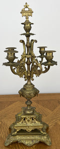 Pair of Candelabra Antique French Style Brass Five Arm Candle Holders LOT 60253