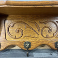 French Vintage Style Coat Rack Oak 5 Hooks Ornate Wall Shelf Coat LOT 47223