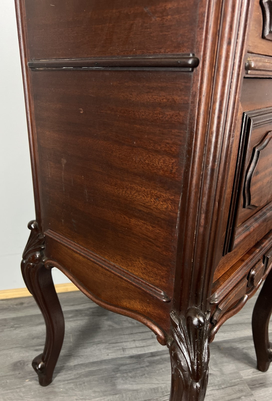 Bedside Table Antique French Marble Top Walnut Carved Cabinet LOT 433410