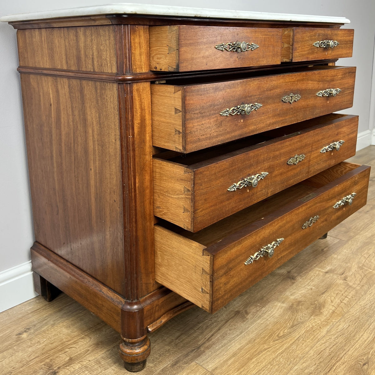 Chest of Drawers Antique French Walnut Marble Top Five Drawer Cabinet LOT 645115