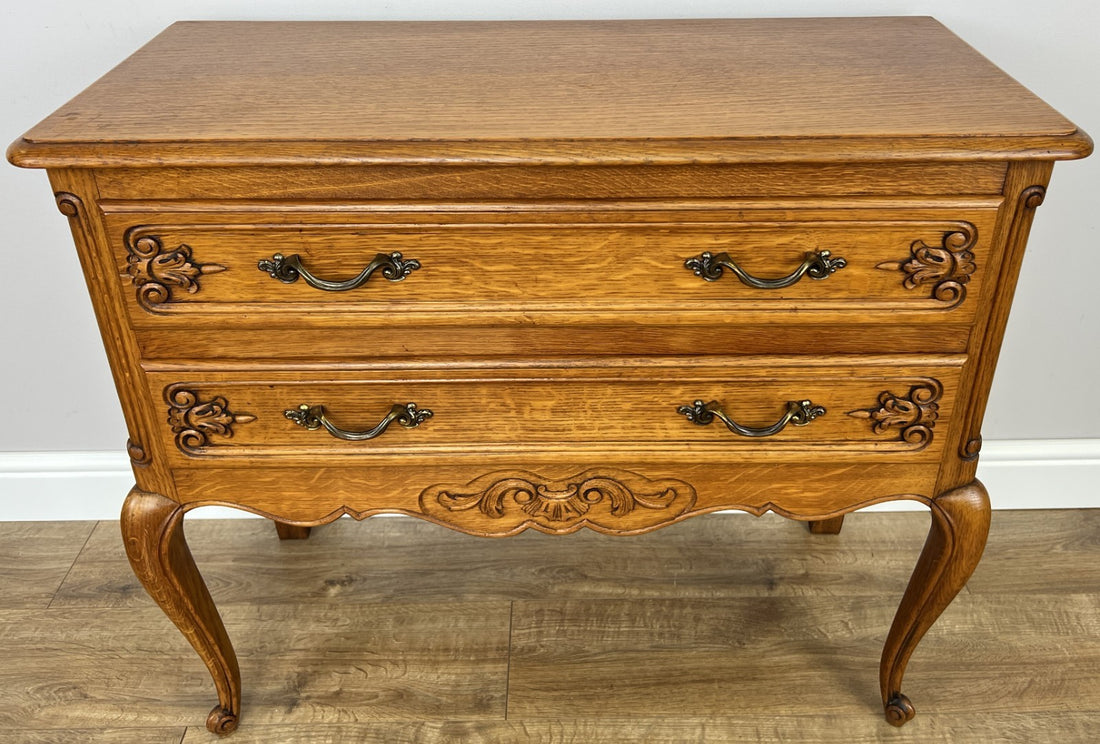 Chest of Drawers Vintage French Louis Oak 2 Drawers Carved Cabinet LOT 62320