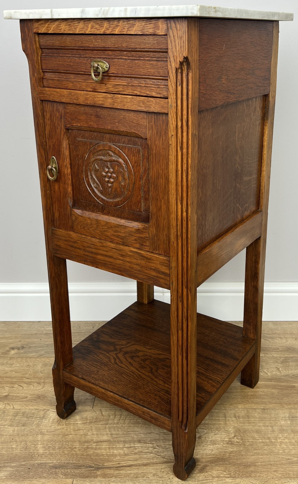 Bedside Table Antique French Style Marble Top Oak Cabinet Nightstand LOT 62442