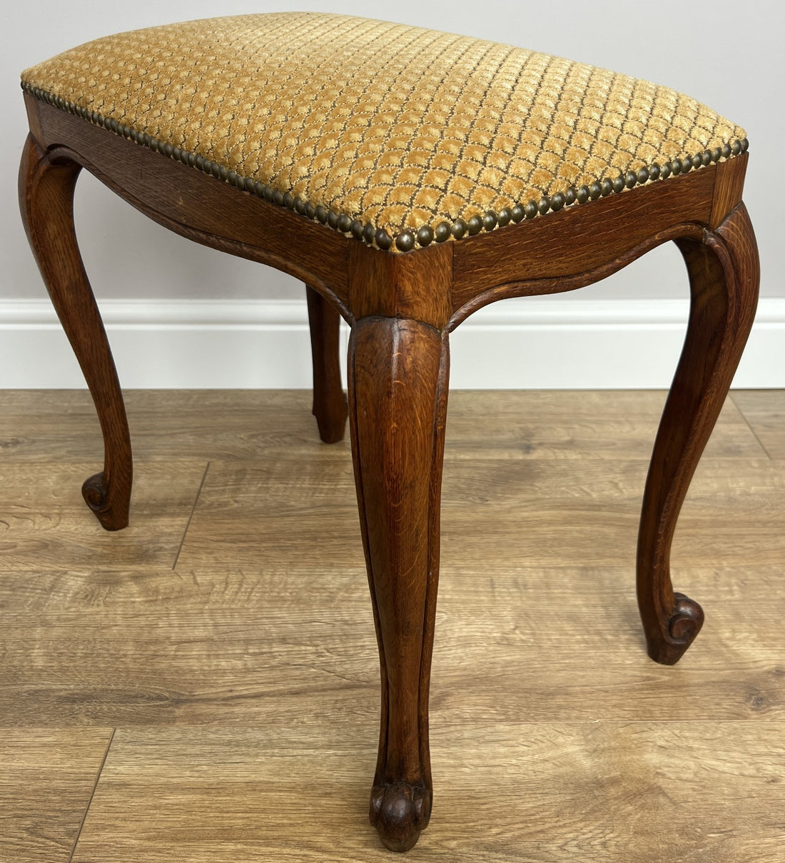 Footstool Vintage French Louis Style Oak Upholstered Stool Bench LOT 48630