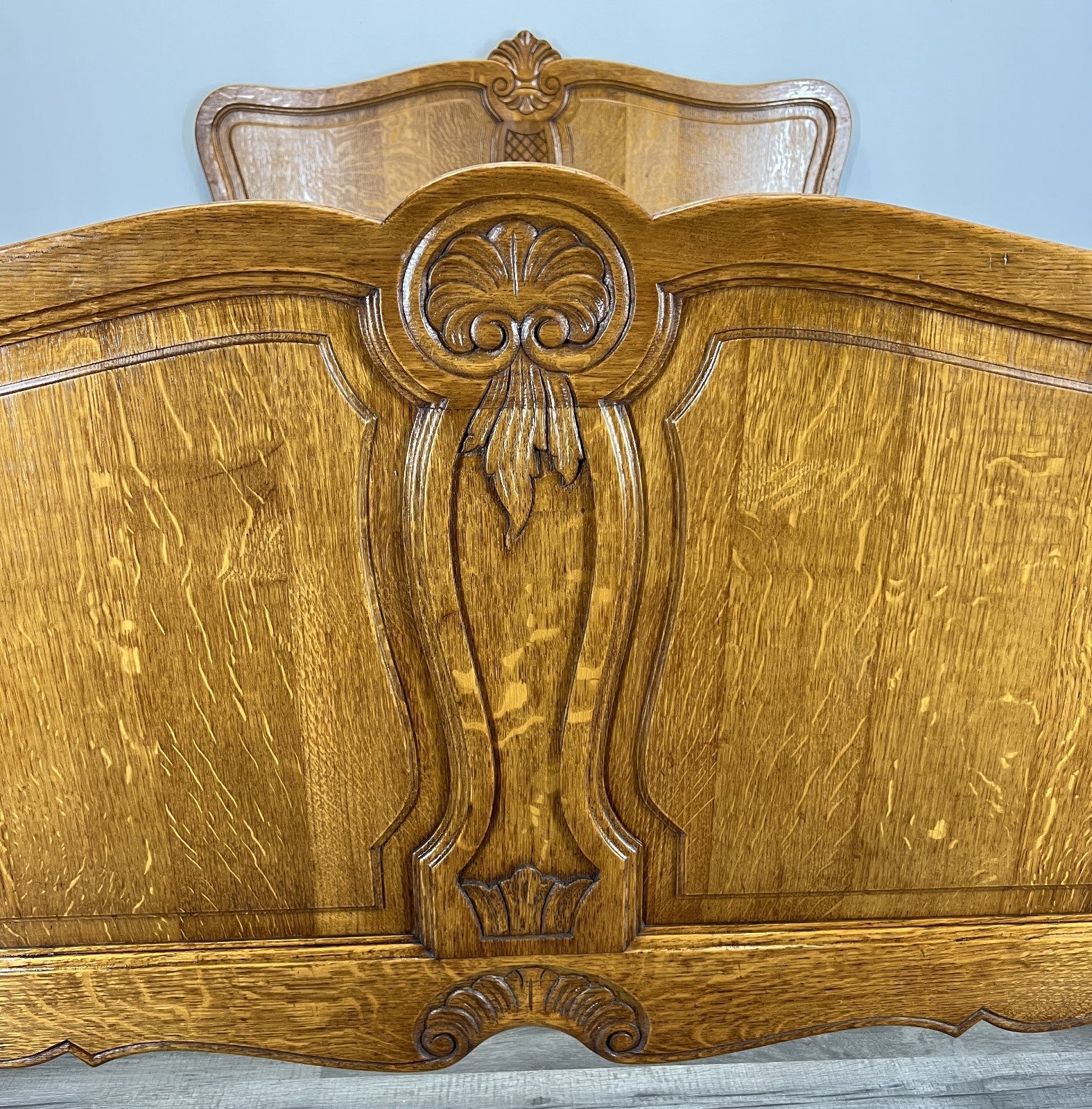 Bed Vintage French Louis XVI Double Bed Frame Oak Carved Headboard LOT 45883