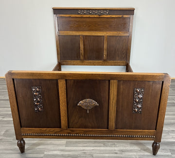 Bed Vintage French Style Oak Double Bed Frame Carved Headboard LOT 47290