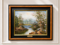 Painting Vintage French Style Signed Landscape Lake Cottage Framed LOT 6469