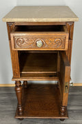 Bedside Table Antique French Oak with Marble Top Carved Cabinet LOT 43339