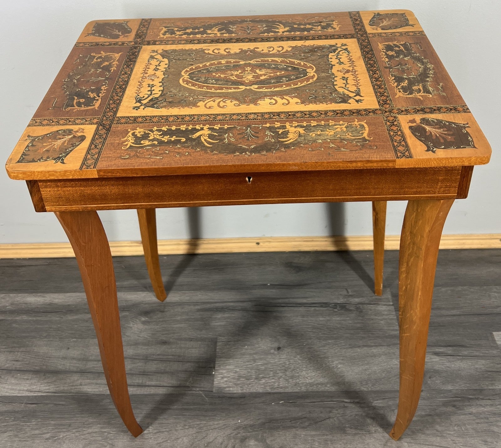 Vintage French Jewellery Table Marquetry Inlaid Music Box Cabinet LOT 42590