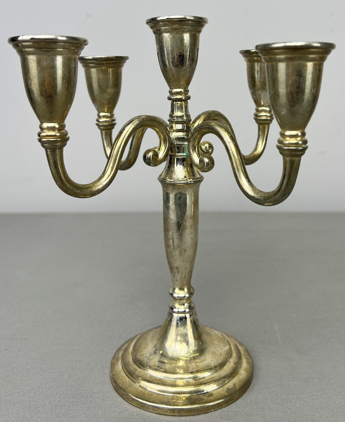 Pair of Candelabras Vintage French Style Metal Five Arm Candle Holders LOT 6484