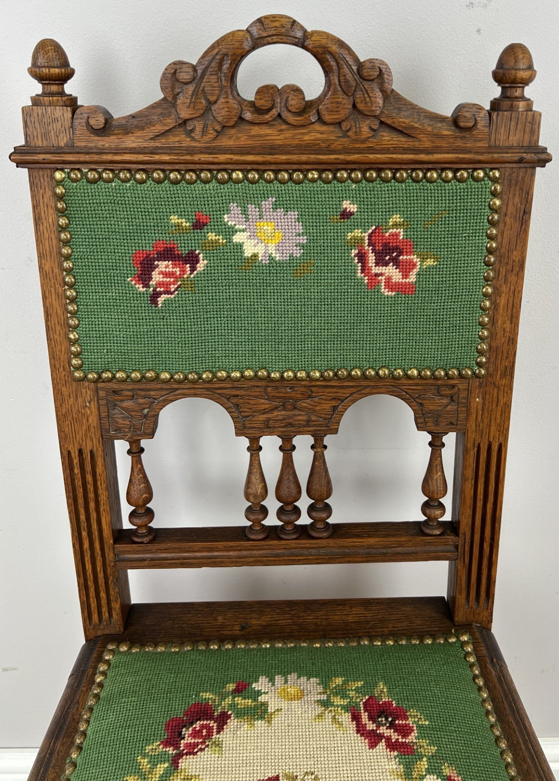 Pair of Chairs Antique French Style Oak Floral Upholstered Chairs LOT 6515