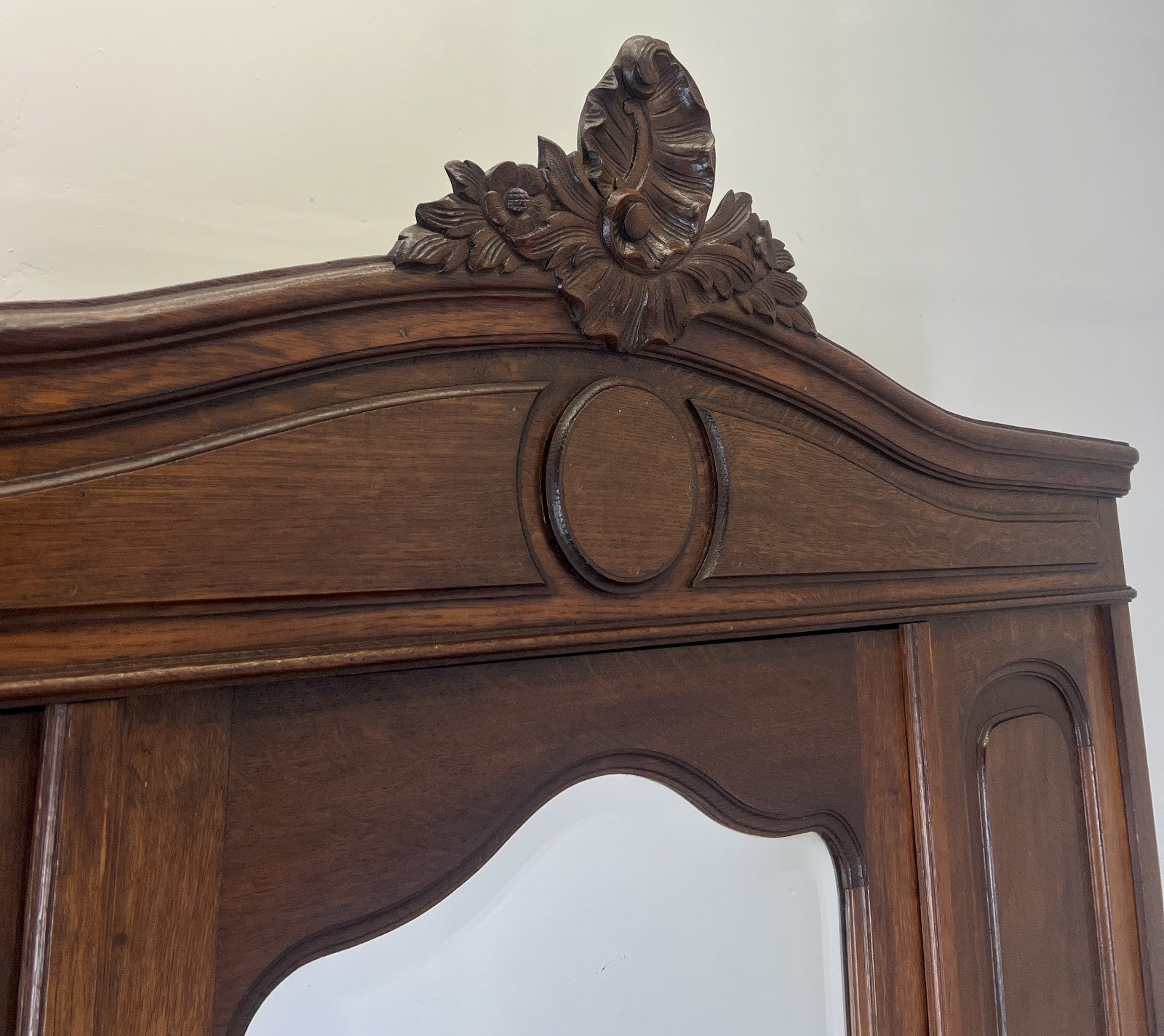 Wardrobe Antique French Style Oak Mirrored Door Carved Armoire LOT 47964