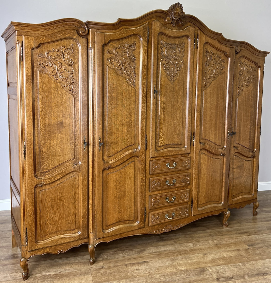 Wardrobe Vintage French Louis XVI Style Five Door Oak Carved Armoire LOT 64570