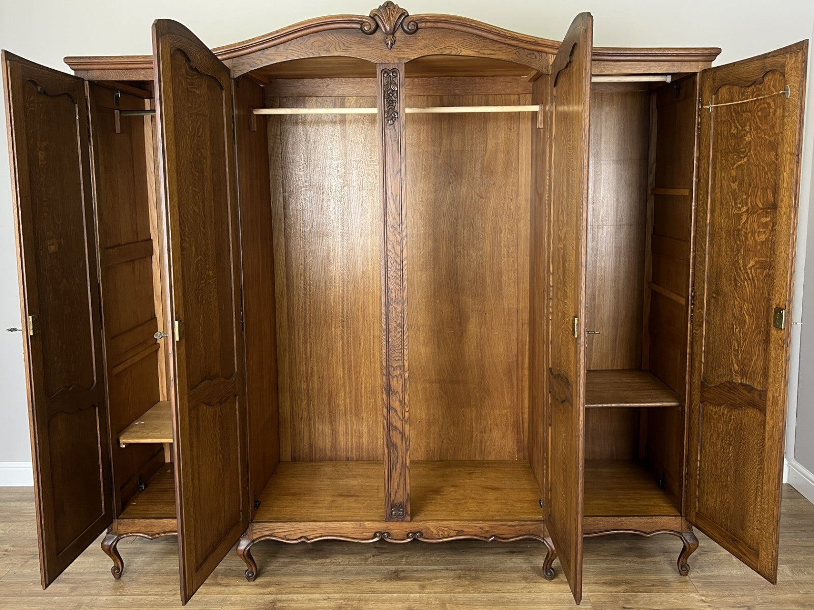 Wardrobe Vintage French Louis XVI Style Oak Four Door Carved Armoire LOT 611311