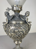 Lamp Antique Style Pewter Angel Table Lamp Pleated Glass Shade LOT 51694