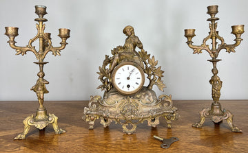 Clock Vintage French Style Mantel Clock with Matching Candelabras Set LOT 46800