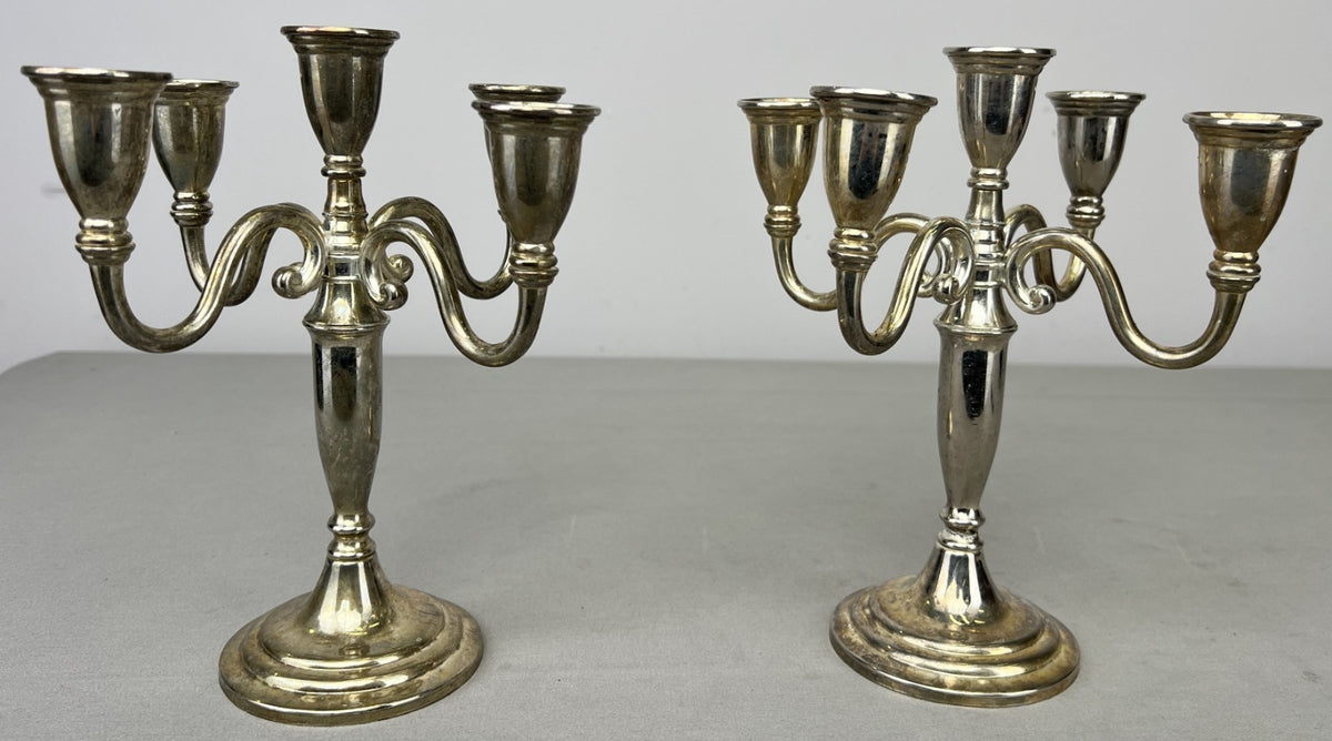 Pair of Candelabras Vintage French Style Metal Five Arm Candle Holders LOT 6486
