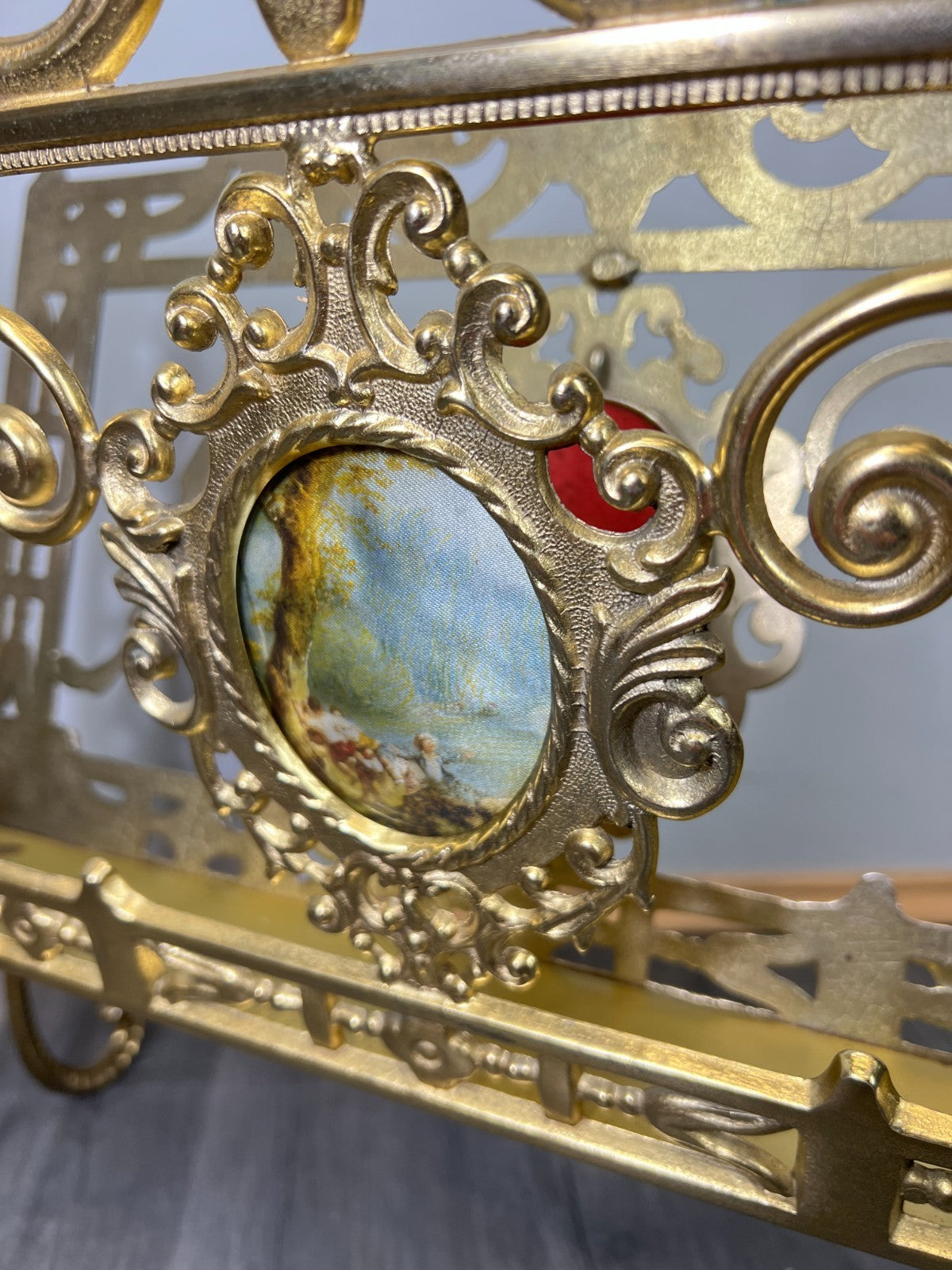 Newspaper Rack Vintage French Brass Ornate Freestanding Holder LOT 46826