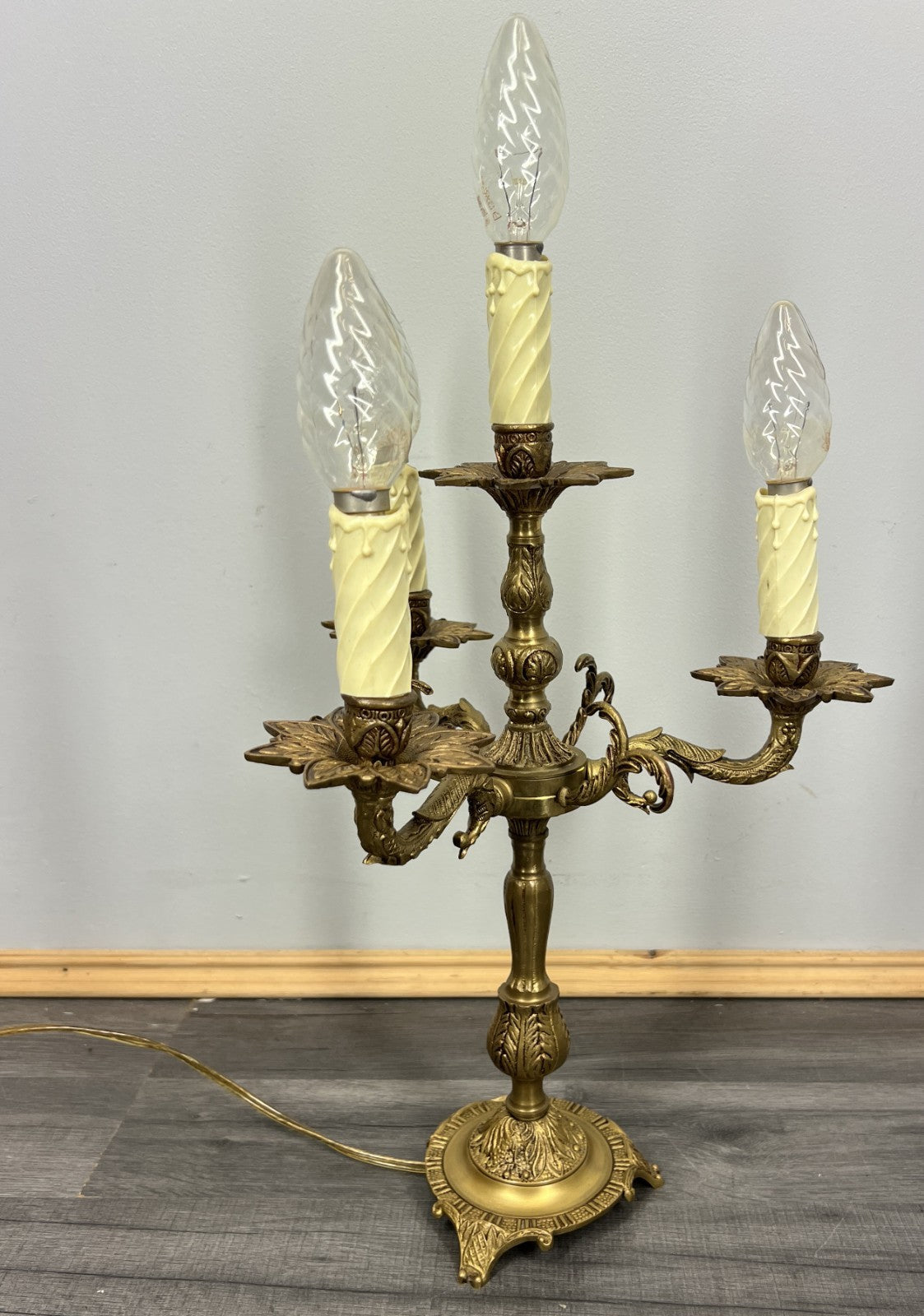 Lamp Vintage French Brass 3 Arm Candelabra Light Ornate Rococo Design LOT 44500