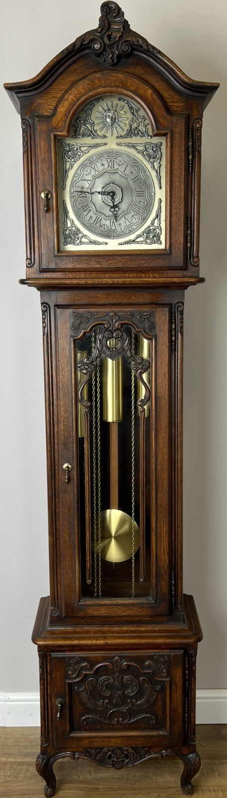 Grandfather Clock Vintage French Style Oak Carved Decorative Clock LOT 61070