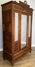 Wardrobe Antique French Two Door Oak Mirrored Carved Armoire Cabinet LOT 60824