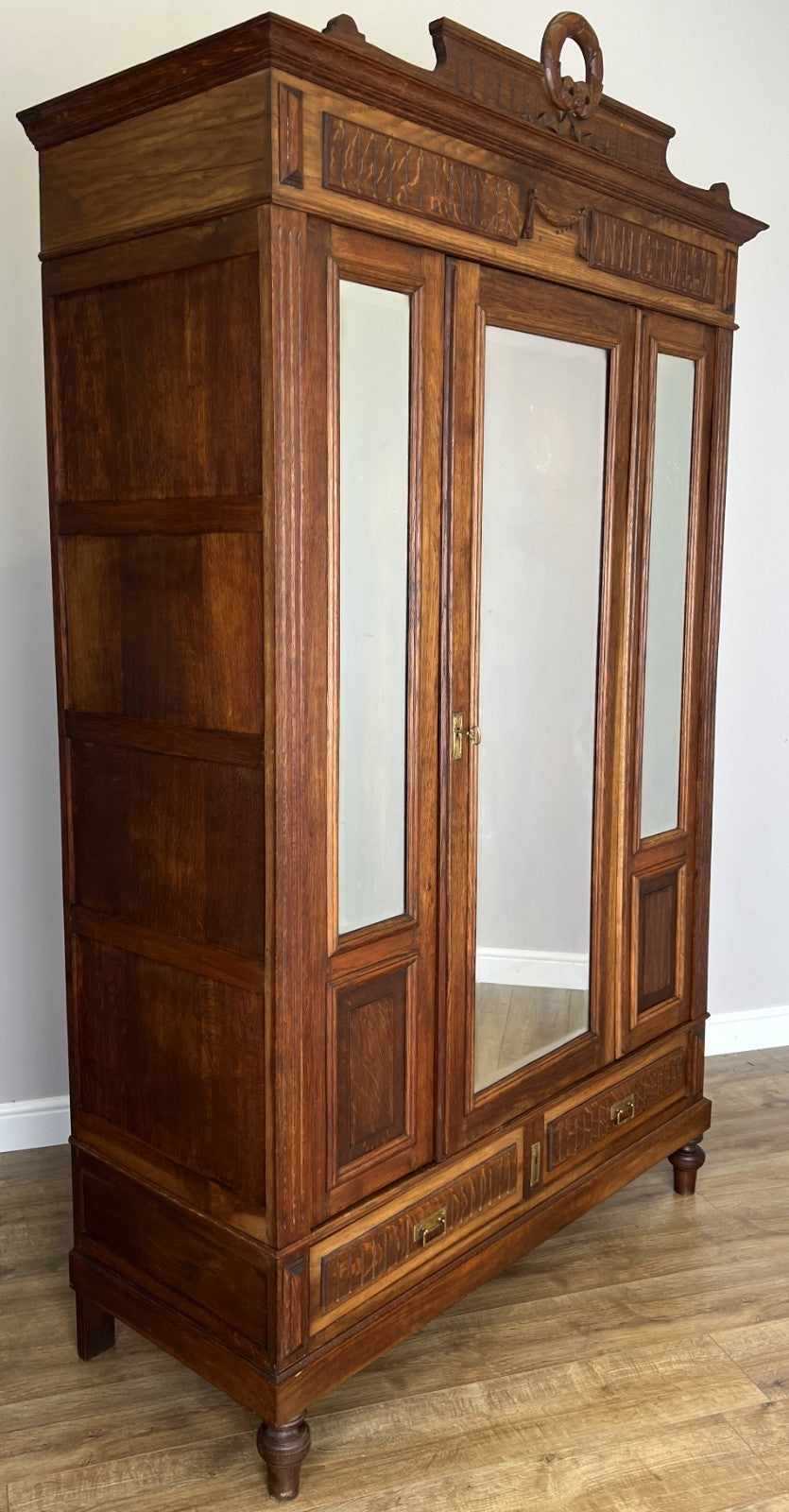 Wardrobe Antique French Two Door Oak Mirrored Carved Armoire Cabinet LOT 60824