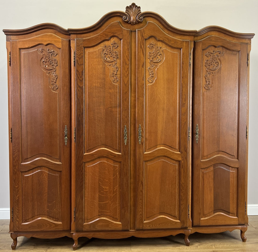 Wardrobe Vintage French Louis XVI Style Oak Four Door Carved Armoire LOT 48250
