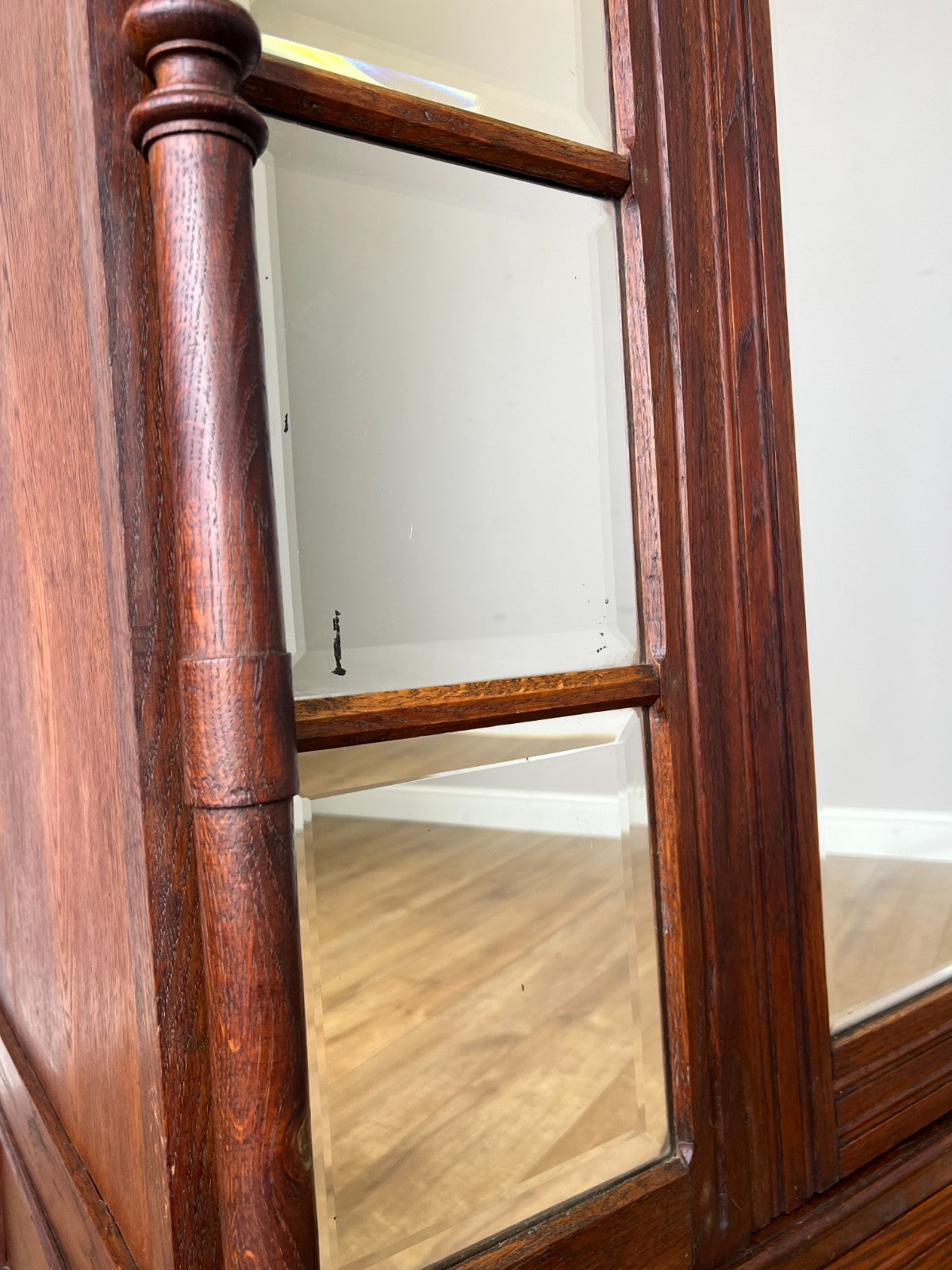 Wardrobe Antique French Style Oak Mirrored Two Drawers Carved Armoire LOT 6541