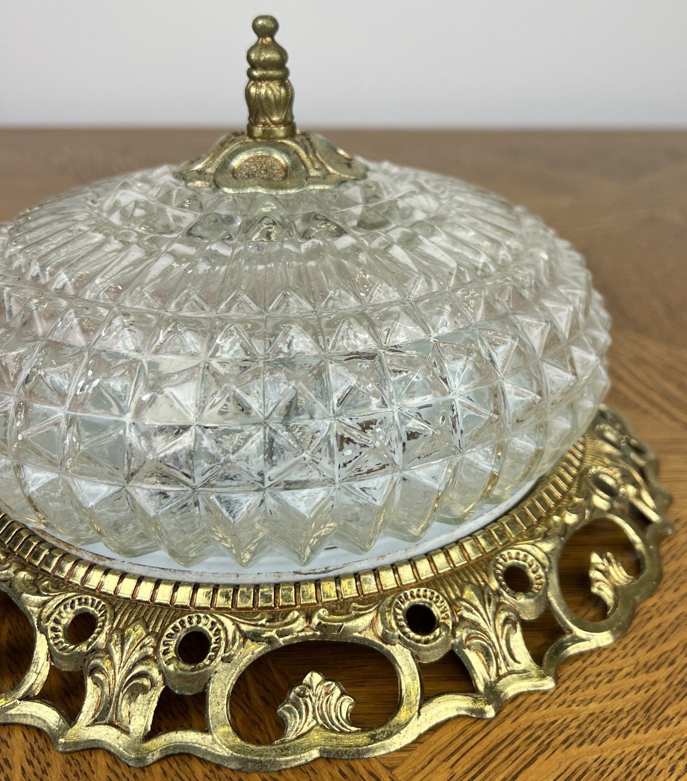 Ceiling Lamp Vintage French Pendant Cut Glass Flush Mount Light LOT 60717