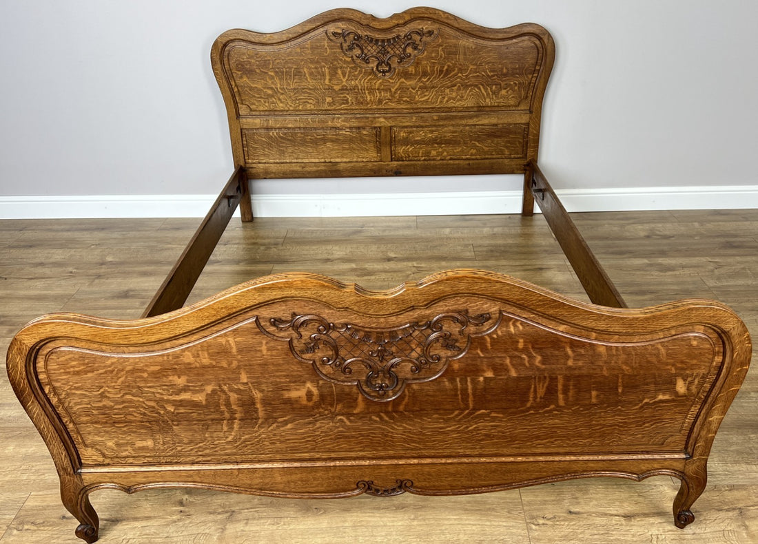 Bed Vintage French Louis XVI Double Bed Frame Oak Carved Headboard LOT 48760
