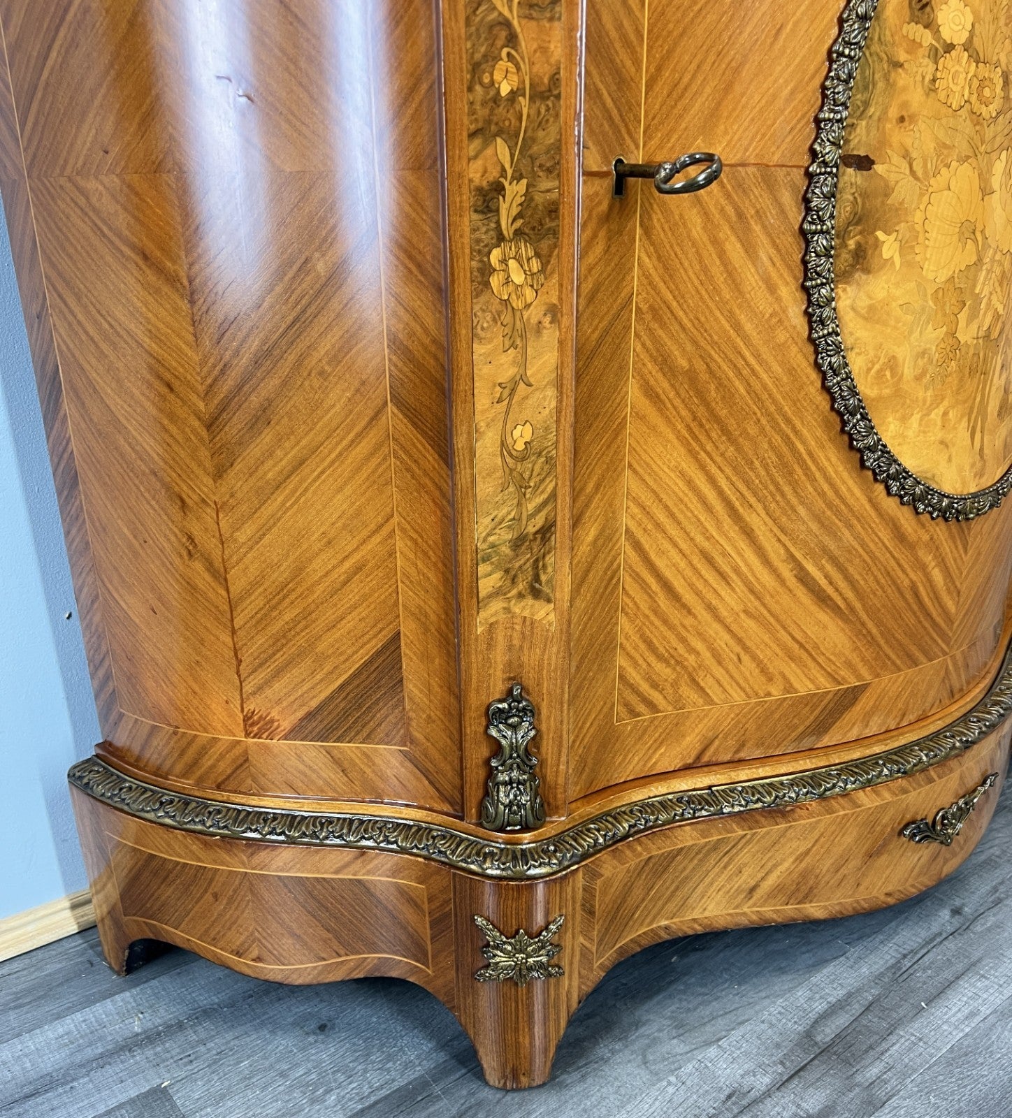 Cabinet Vintage French Marble Top Inlaid Sideboard with Brass Ormolu LOT 43317