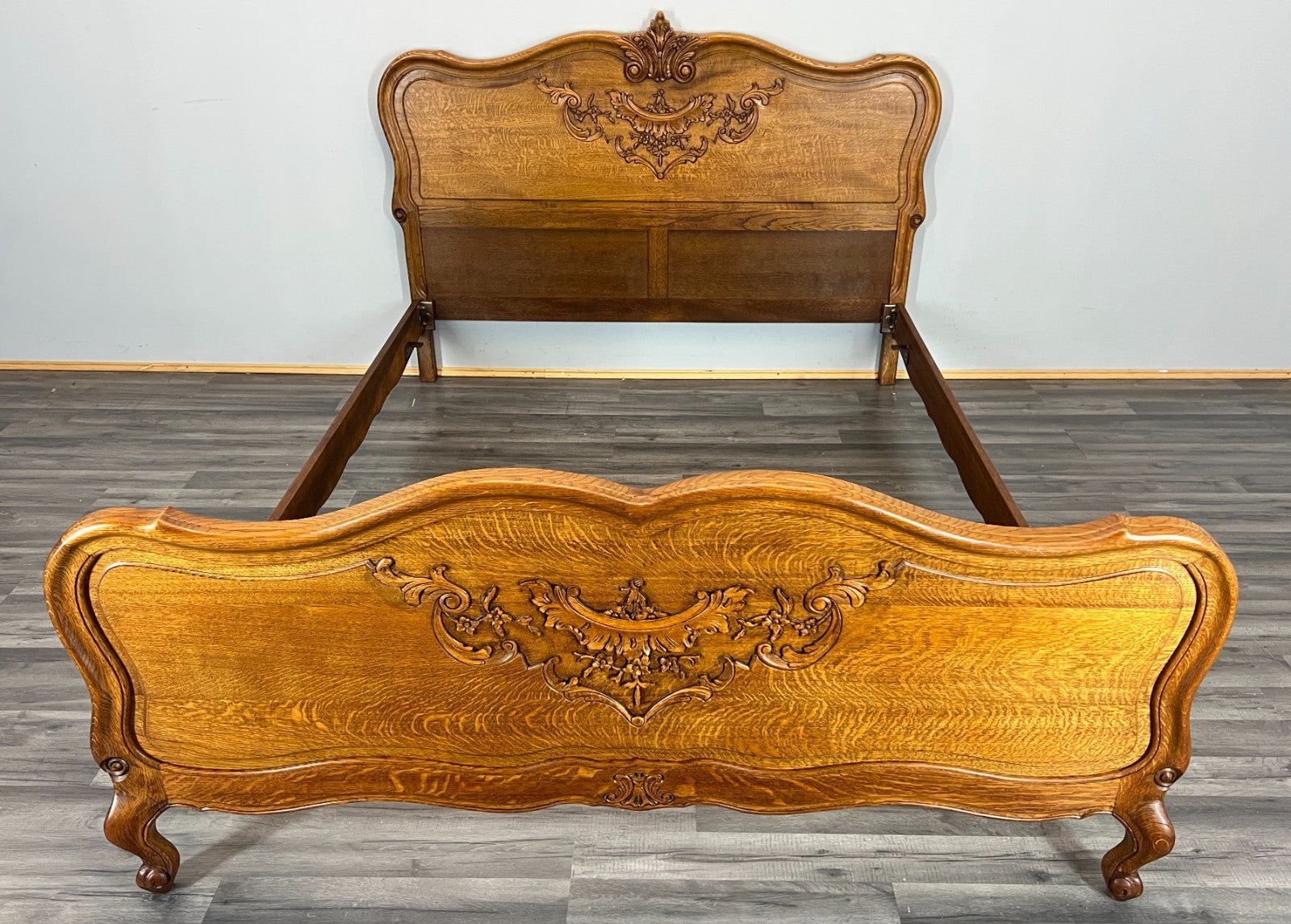 Bed Frame Vintage French Louis XVI Style Oak Double Carved Panel LOT 41120