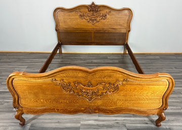 Bed Frame Vintage French Louis XVI Style Oak Double Carved Panel LOT 41120